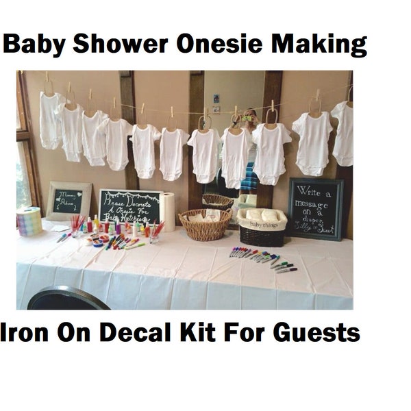 Baby Shower Onesie® Station Kit - Baby Shower Onesie® Making Kit - Baby Shower Onesie® Game - Onesie® Decorating Station -  Iron On Decals
