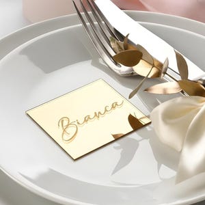 Acrylic Mirror Square Place Cards, Personalized Name Tags for Wedding, Event Table Decor, Bridal Shower & Party Keepsakes