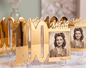 Personalized Milestone Birthday Favor, Acrylic Mirror 100th Birthday Photo Keepsake, Any Age Celebration Gift