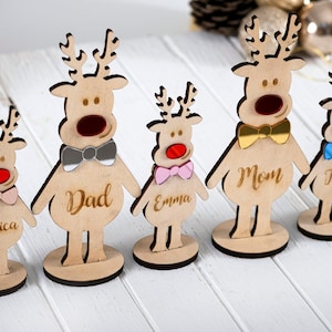 Personalized Wooden Reindeer Table Décor – Christmas Centerpiece – Holiday Home Accent – Family Name Gift