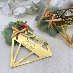 Personalized Diamond Mirror Magnet, Acrylic Sweet 16 Quinceañera Party Favors