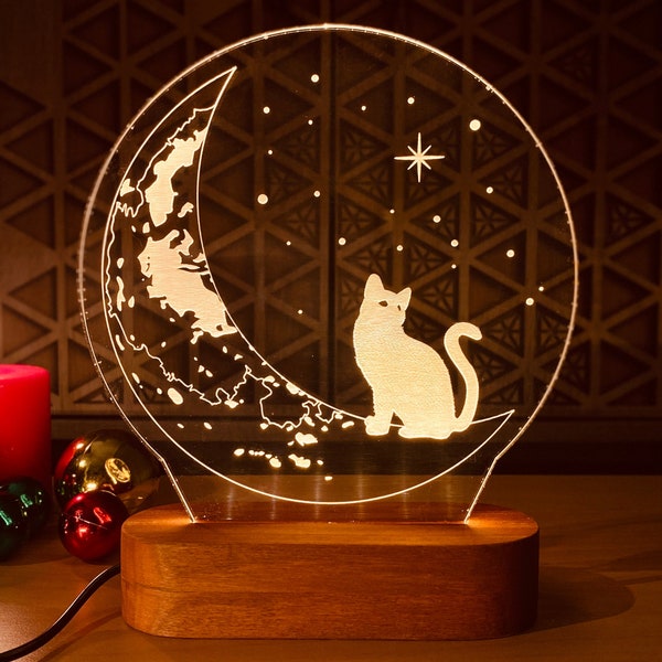 Cadeau pour les amoureux des chats, Kitty Cat Night Light, Veilleuse pour enfants, Cadeau de fan d’animaux, Lampe LED acrylique, Cadeaux de Saint-Valentin, Cadeau pour les amoureux des animaux de compagnie