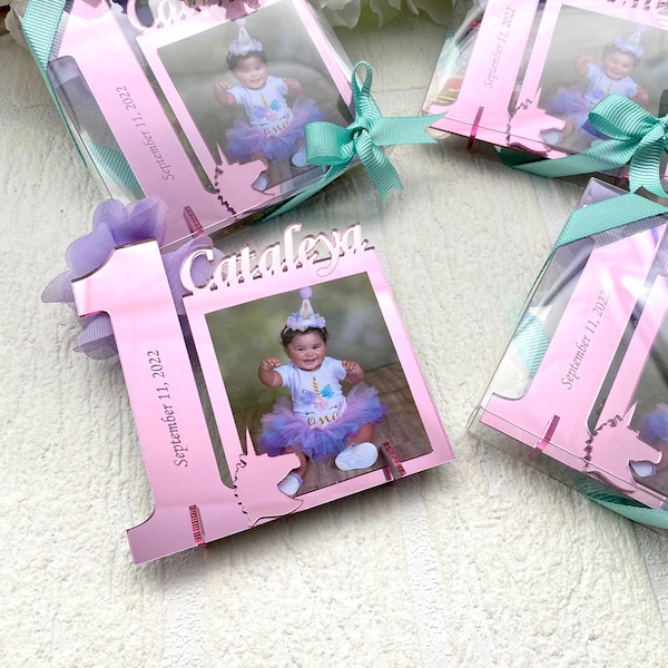 Unicorn Party Favors, Unicorn Birthday Favor Box, Personalized Baby Frame, First Birthday Frame, First Birthday Favor,