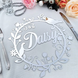 Silver Personalized Charger Plate, Flowers Table Decor, Baby Shower Table Decor, Acrylic Charger Plate, Table Mats, Custom Party Decor,
