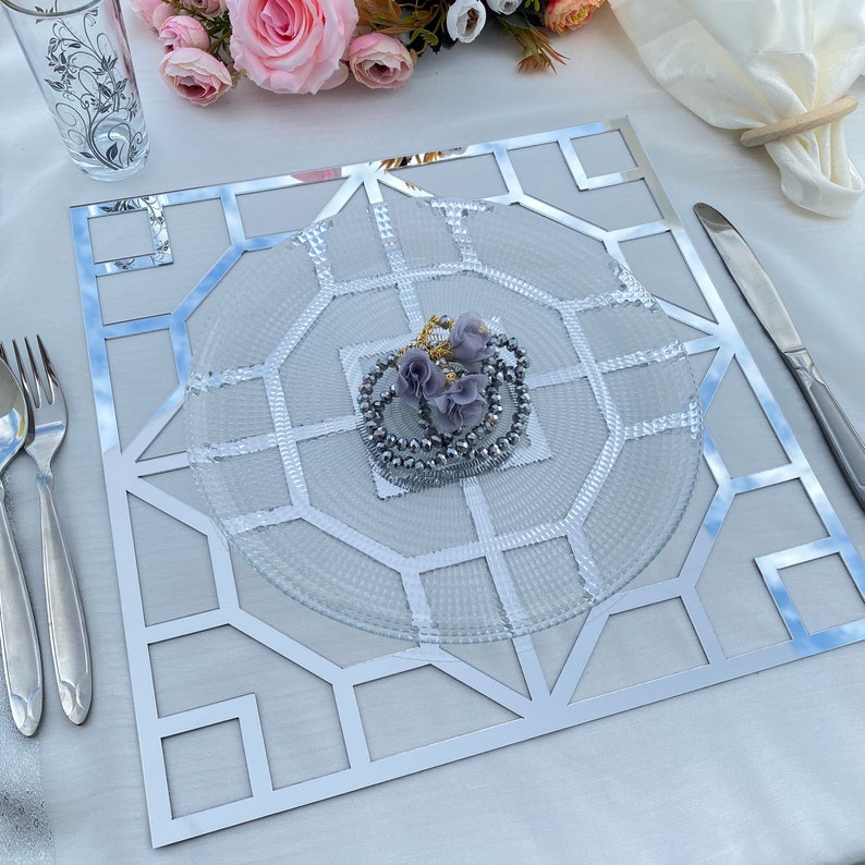 Square Charger Plate Geometric Placemats Wedding Plates Etsy