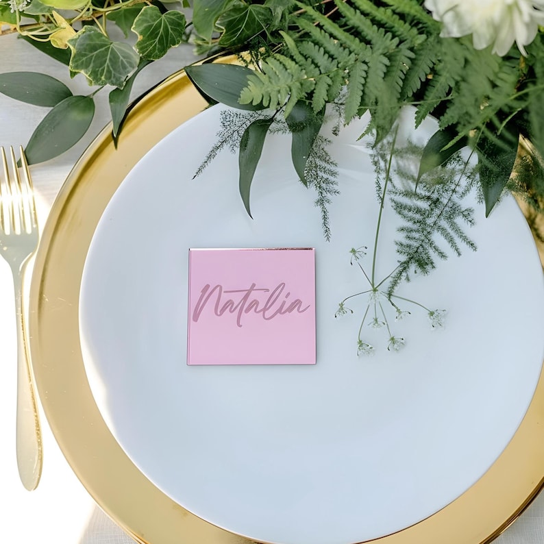 Acrylic Mirror Square Place Cards, Personalized Name Tags for Wedding, Event Table Decor, Bridal Shower & Party Keepsakes