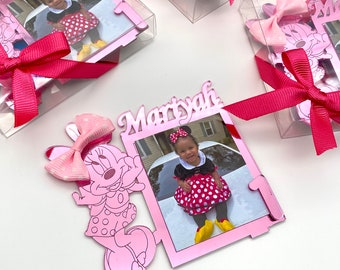 Faveurs de fête Minnie Mouse pour les enfants, cadre d’anniversaire rose, faveurs d’anniversaire personnalisées, fête de douche de bébé