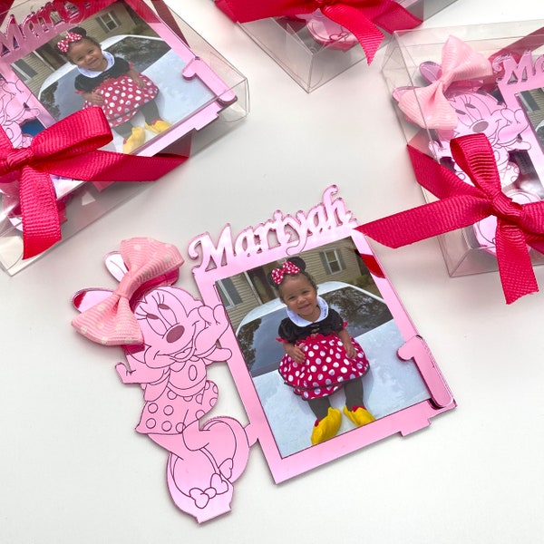 Faveurs de fête Minnie Mouse pour les enfants, cadre d’anniversaire rose, faveurs d’anniversaire personnalisées, fête de douche de bébé