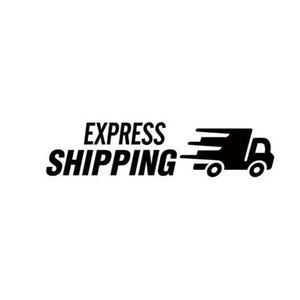 May include: Black and white logo with the text "EXPRESS SHIPPING" and a silhouette of a delivery truck speeding to the right.