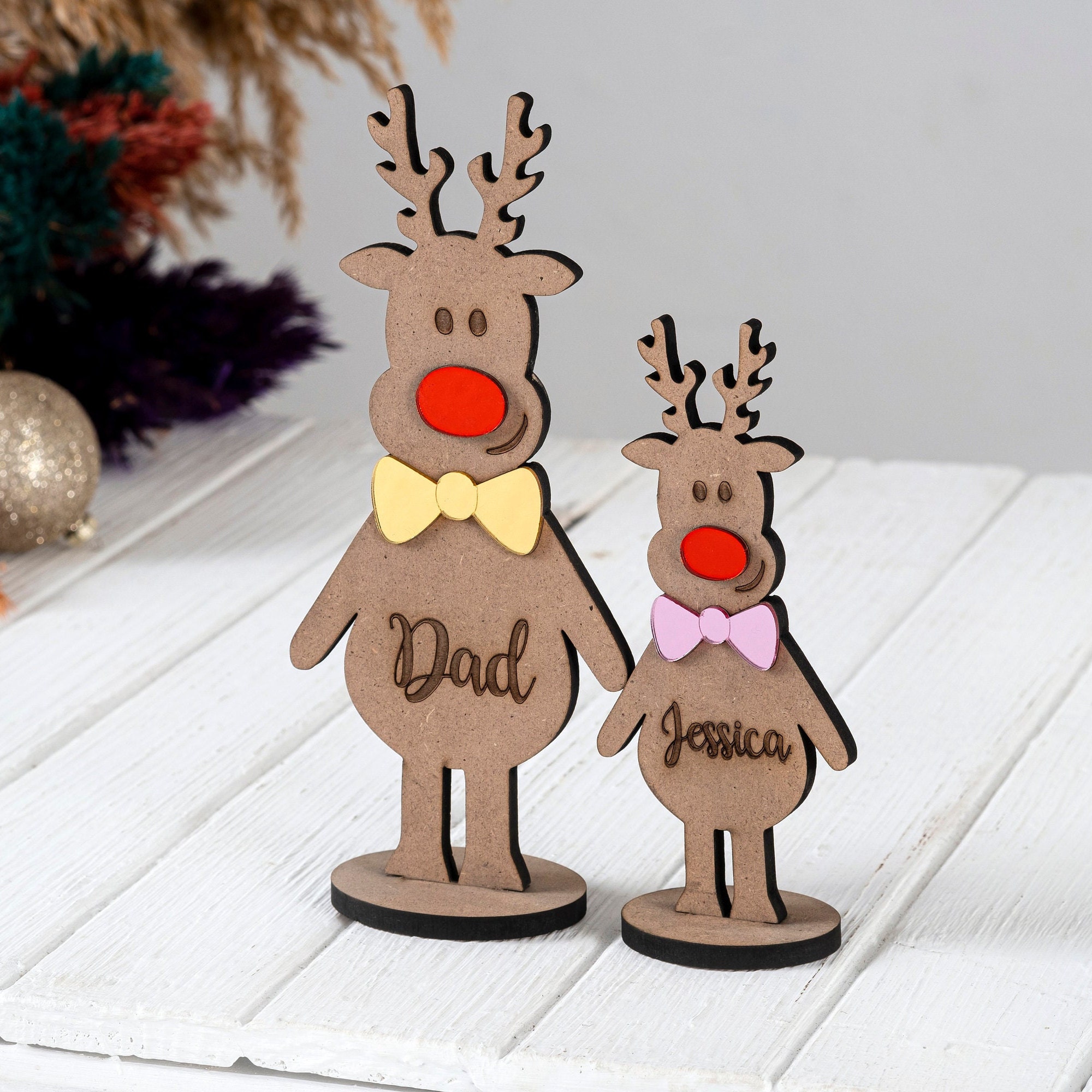 Reindeer Christmas Ornaments Personalized Gift for Kids Wooden Tree Decor  Gift Name Tags 