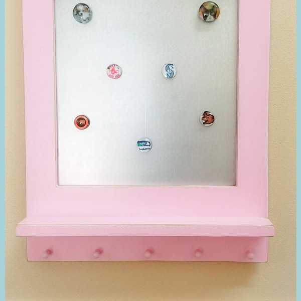 Magnetic Message Board and Key Holder with Shelf ~ Wall Decor ~ Wood Sign