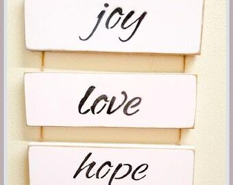 Shabby Chic Wall Sign  ~ Joy ~ Love ~ Hope ~ Faith ~  home decor ~ wall decor ~ wood sign