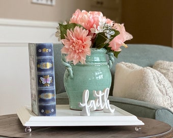 Elegant Square Decorative Wood Tray with Crystal Feet for Coffee Table | Ottoman | Serving |  Bathroom | Square Tray