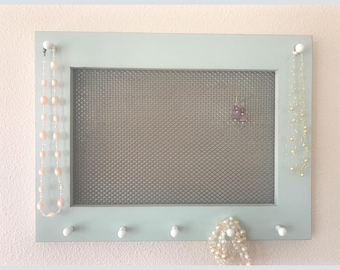 Framed Wall Mounted Jewelry Organizer ~ jewelry rack ~ jewelry display ~ wall jewelry