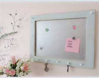 Framed Magnetic Message Board and Key Holder ~ wall decor ~ home organization ~ family organizer