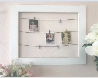 Framed Wire Photo Display with Mini Clothespins ~ display photos / kids artwork / cards and more ~ wall art ~ art display ~ photo frame