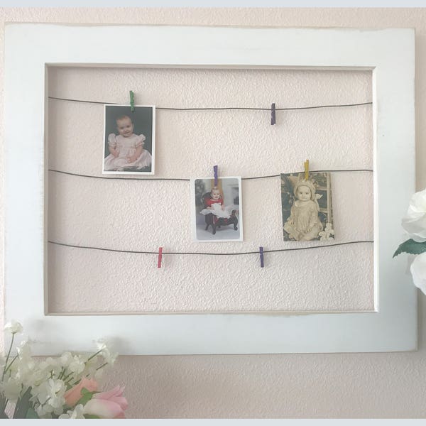 Framed Wire Photo Display with Mini Clothespins ~ display photos / kids artwork / cards and more ~ wall art ~ art display ~ photo frame