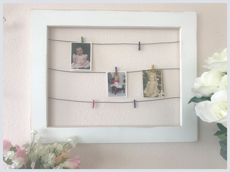 Framed Wire Photo Display with Mini Clothespins display photos / kids artwork / cards and more wall art art display photo frame image 1