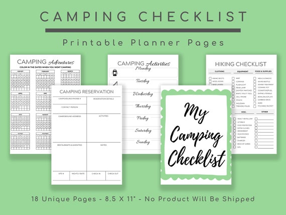 Camping Checklist, Planner, Hiking Essentials, Camp Accessories, Gear, Nature Gifts, Outdoor Life, Camping Log
