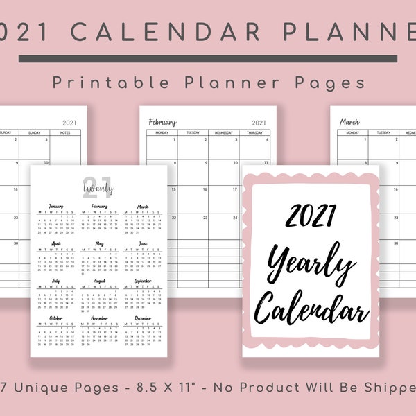 2021 Calendar Printable, Weekly Calendar, Weekly Planner Diary, Monthly Template, Planner Printable