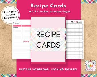 Recipe Card Printable, Instant Download, Template, Bridal Shower, Blank, Healthy, Christmas, Holiday, Drink, Homecooking