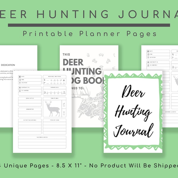 Deer Hunting, Bow Hunter, Gift For Him, Printable Log Book, Big Buck Head, Elk Hunt, Tracking Snow, Wildlife Season Mule