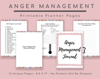 Mental Health Anger, Management Techniques, Printable, Coping Skills Workbook, Worksheets, For Adults, Therapy Self Care