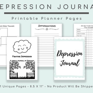 Depression Therapy Journal, Instant Printable Download, Anxiety, Mental Health, Cognitive Behavior, Self Esteem, Daily Food, Sleep Diary