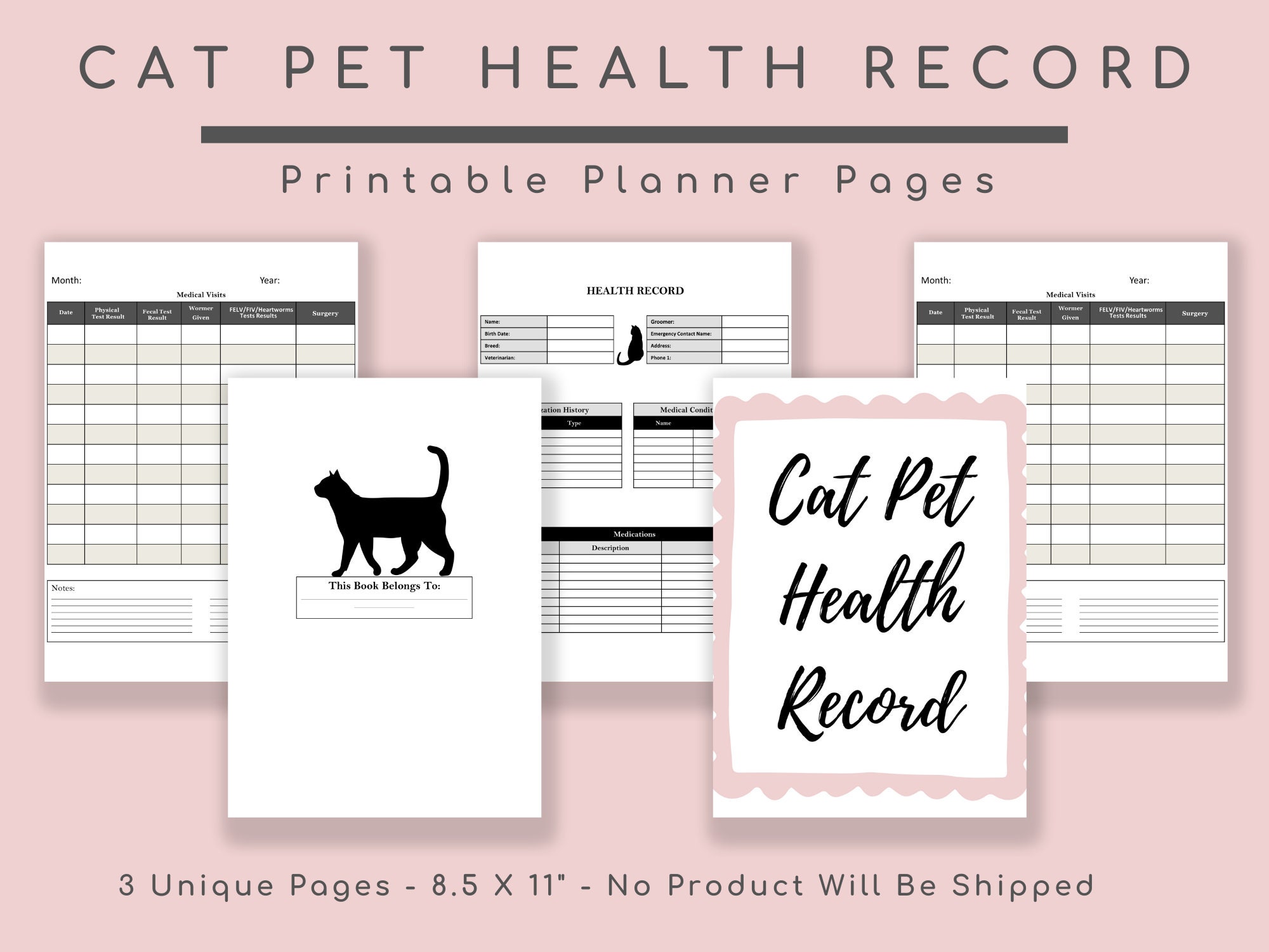 Cat Health Record, Pet Planner, Veterinary Visits, Wormer Given, Vet