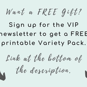 K&ouml;nnte beinhalten: Text auf hellblauem Hintergrund, der lautet: "M&ouml;chten Sie ein GRATIS-Geschenk? Melden Sie sich f&uuml;r den VIP-Newsletter an, um ein GRATIS-druckbares Variety Pack zu erhalten. Link am Ende der Beschreibung."