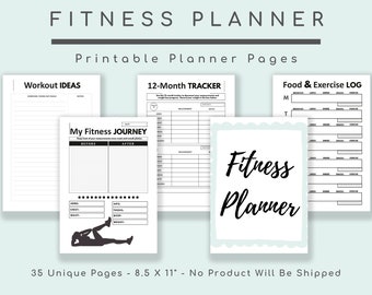 Workout Weight Loss Fitness Planner Tracker Printable (Digital Download)