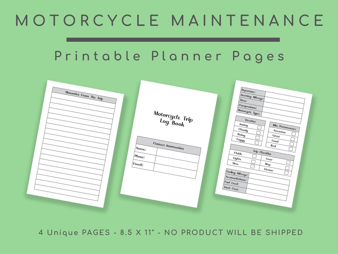 Motorcycle Maintenance Printable Trip Planner Engine - Etsy