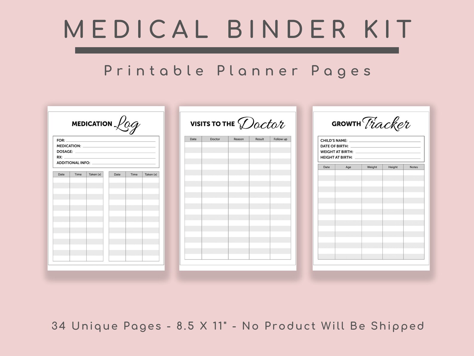 Medical Binder Printables, Instant Download, Digital, Planner Tracker ...
