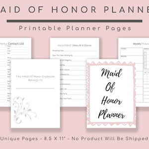 Maid of Honor Planner, Wedding Planner, Bridesmaid Gifts, MOH Book, Checklist, To Do List, Bridal Shower, Bachelorette Party Planning Guide