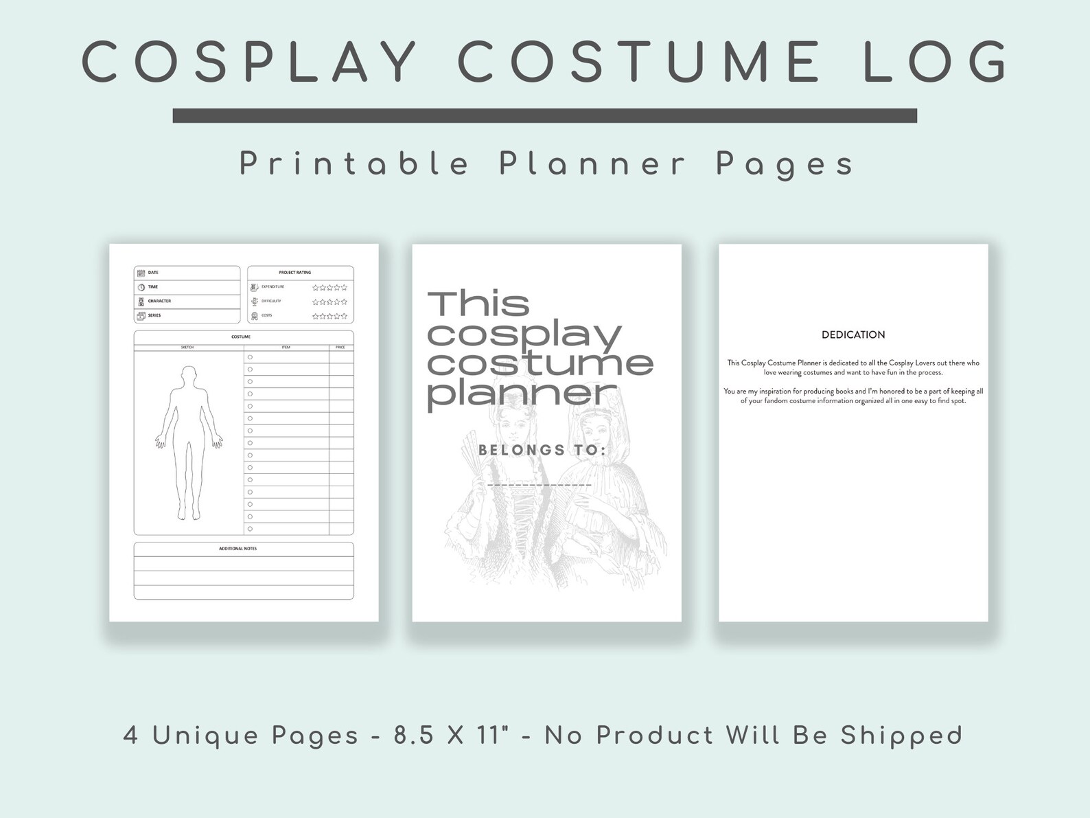 Cosplay Costume Printable Planner Craft Supply DIY - Etsy