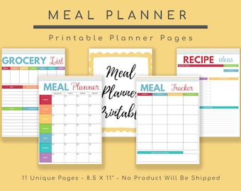 Weekly Meal Planner Printable: Grocery List, Recipe Ideas (Digital Download)