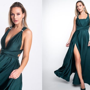 Green long infinity dress - Emerald short dress - Green bridesmaid dress - Wedding guest dress - Convertible dress - Made by TTBFASHION