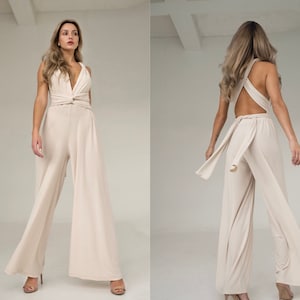 Creme gold Multi Jumpsuit - Beige Infinity Women Jumpsuit - Taupe Convertible Jumpsuit - Bridesmaid jumpsuit - Handmade by TTBFASHION