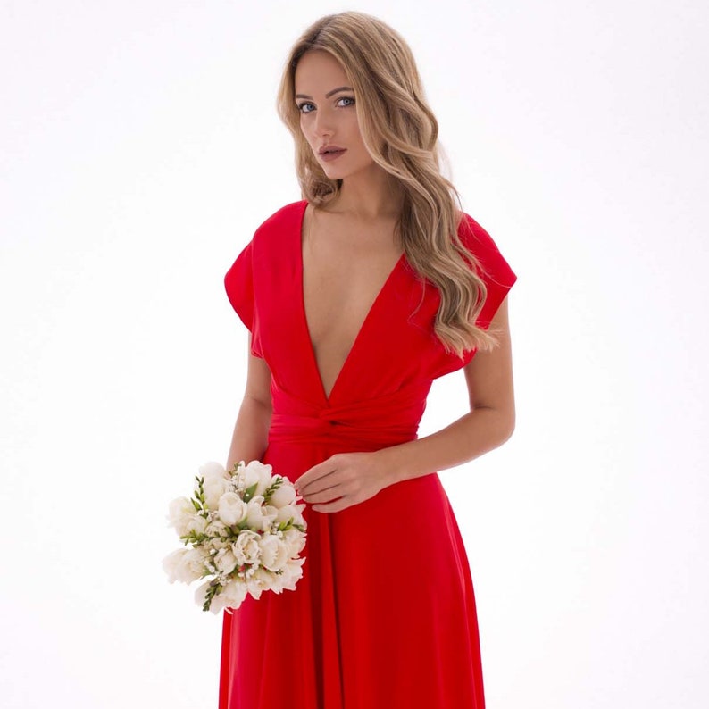 Red Elegant Dress Wedding Guest Dress Red Bridesmaid Etsy