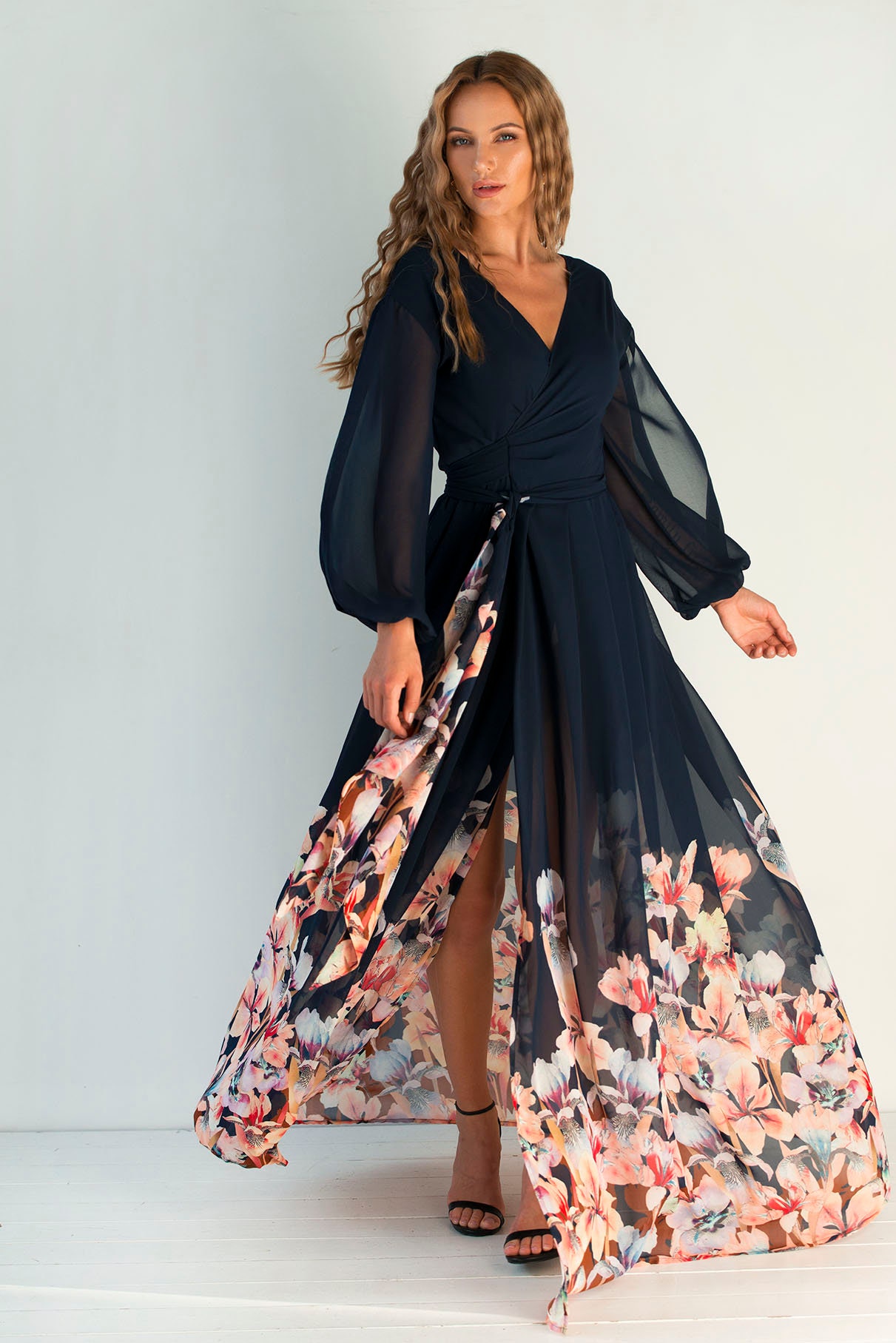 Floral wrap store dress wedding guest
