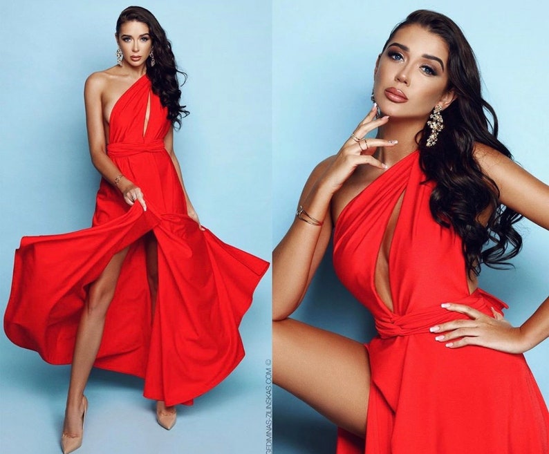 Red Elegant Dress Wedding Guest Dress Red Bridesmaid Etsy