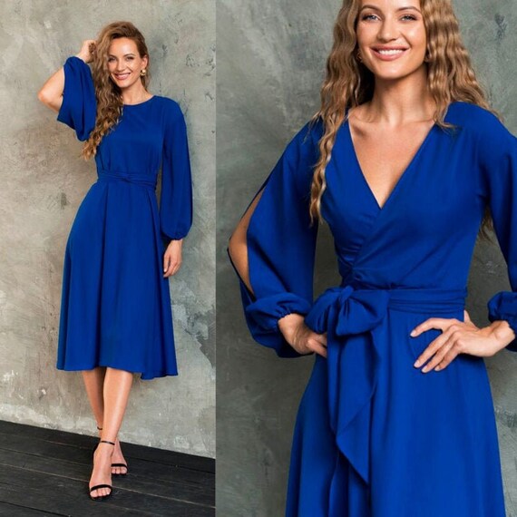 navy wrap over dress