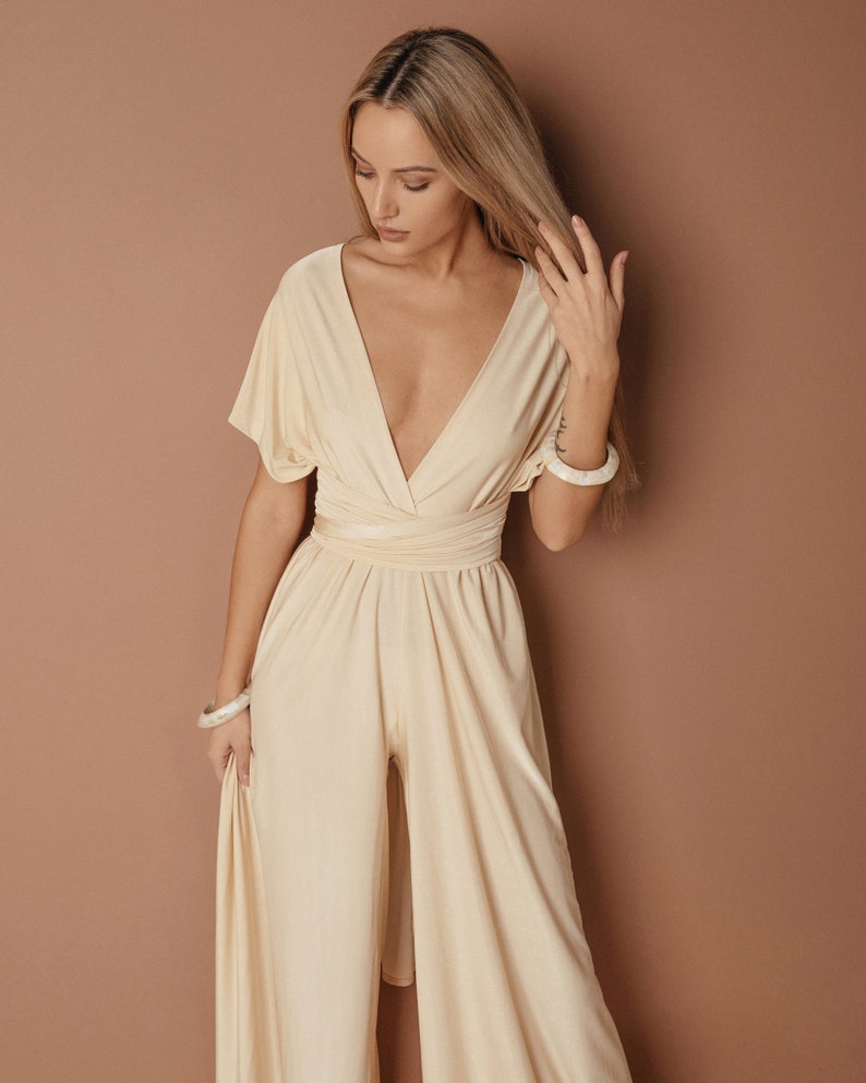 Creme gold Multi Jumpsuit Beige Infinity Women Jumpsuit | Etsy