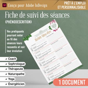 InDesign Session Tracking Sheet | Wellness Journal | Phenomenological Description | Coach, Sophrologist, Therapist | A4