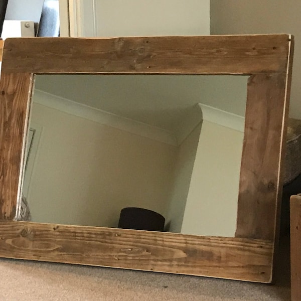 Handmade rustic wood framed mirror