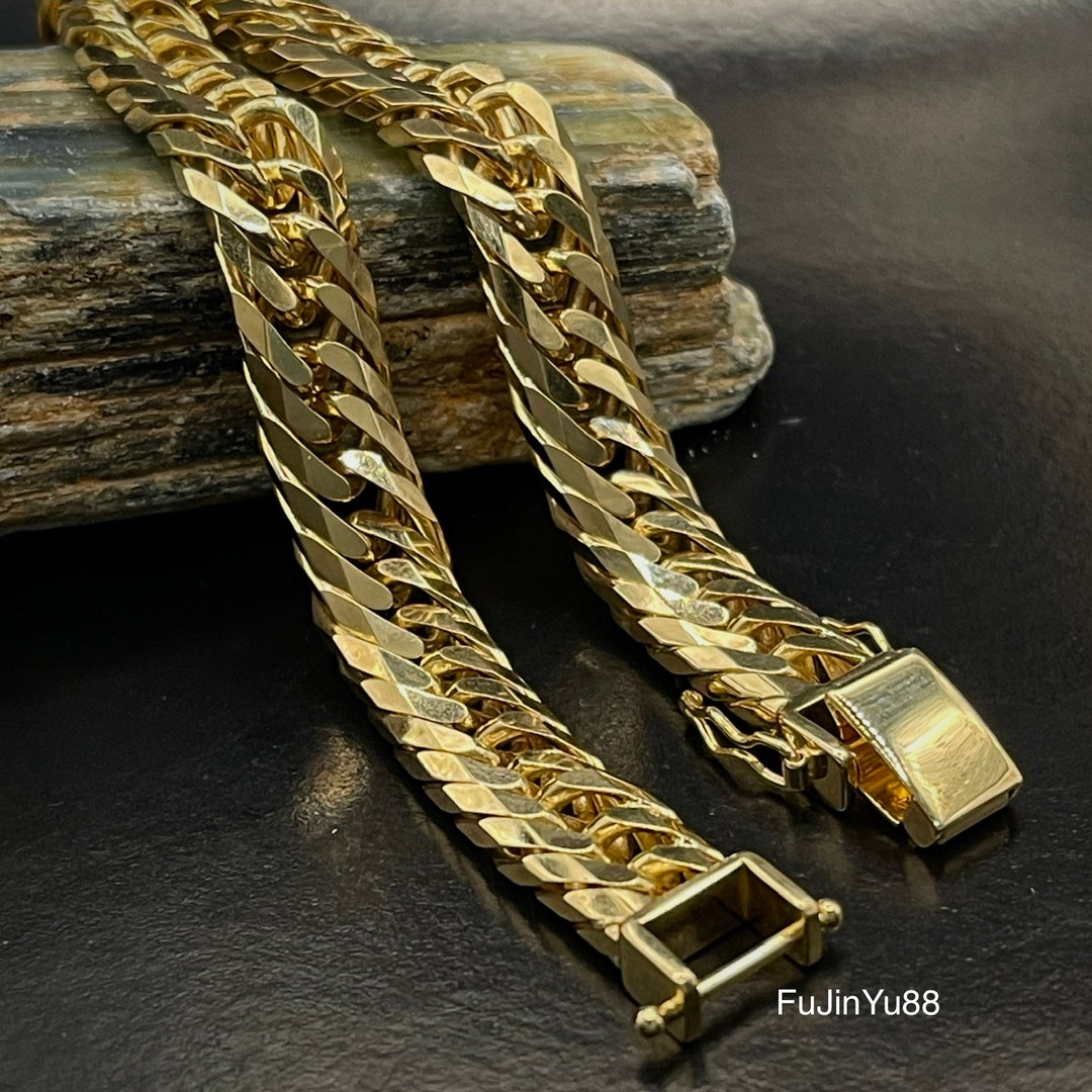 18K Real Gold Bracelet 50grams 18K Solid Gold Flat Curb Chain - Etsy