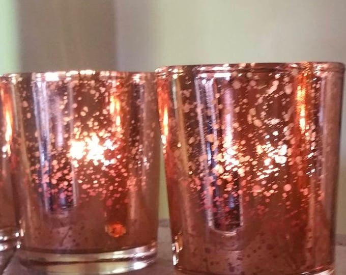 24 Mercury Glass Rose Gold Votive Candle Holder 2.5 H Speckled