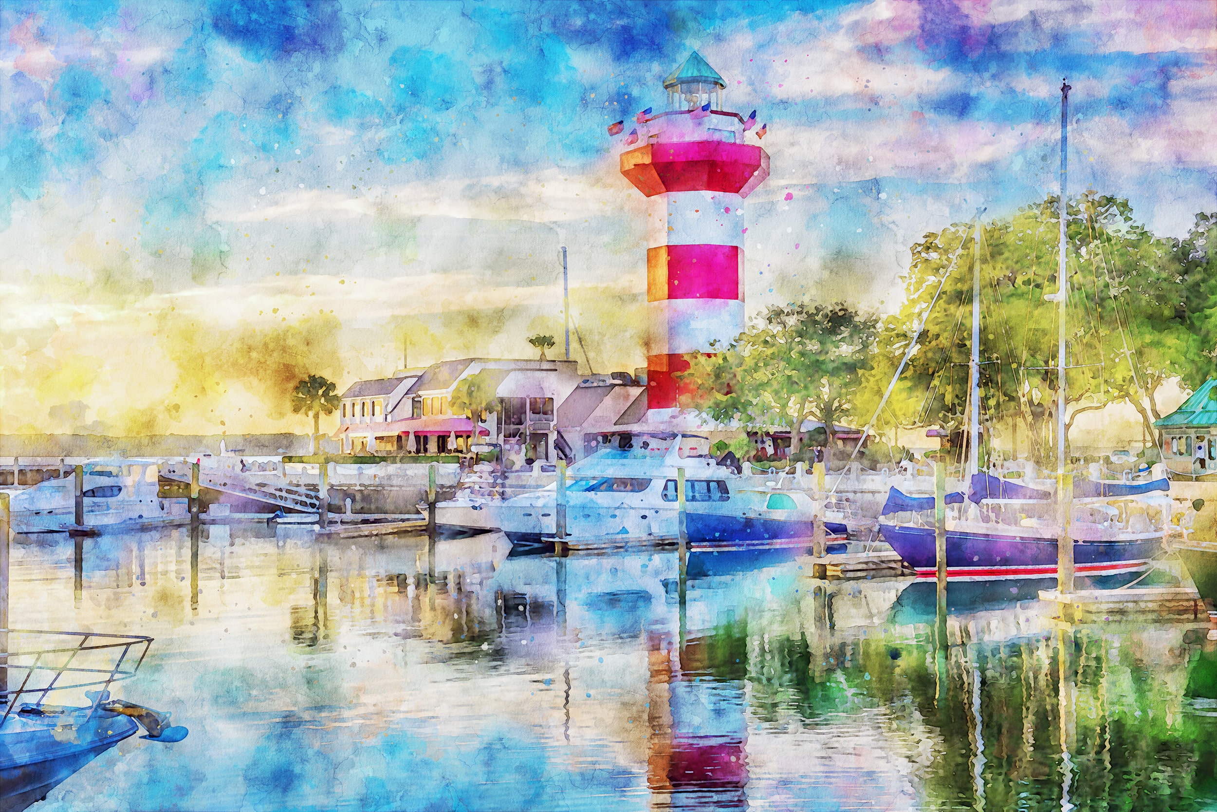 Acuarela Hilton Head Carolina del Sur, arte de pared Hilton Head, lienzo Hilton Head - Imagen 4 de 10