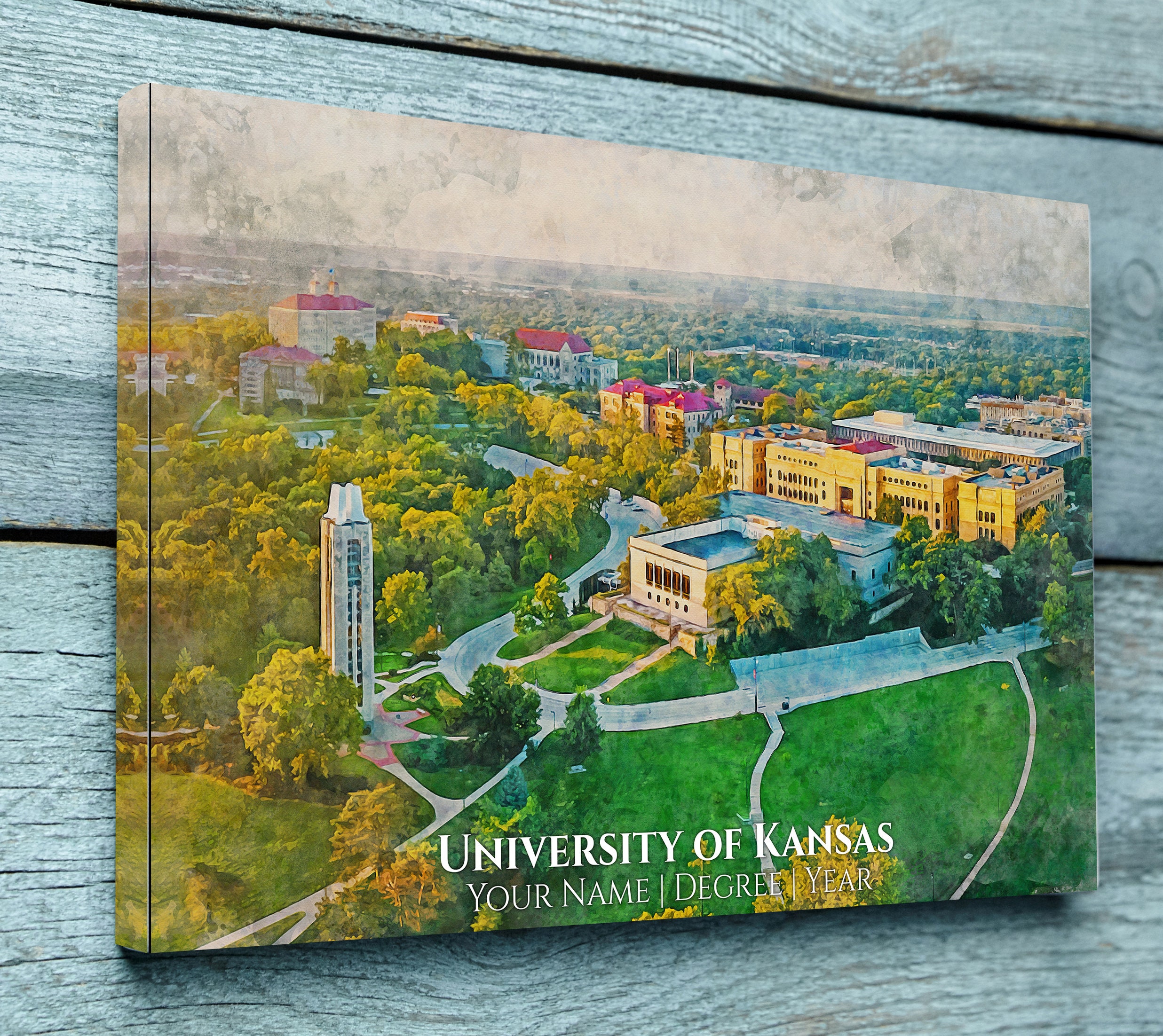 University of Kansas watercolor. Graduation gift, University of Kansas, College