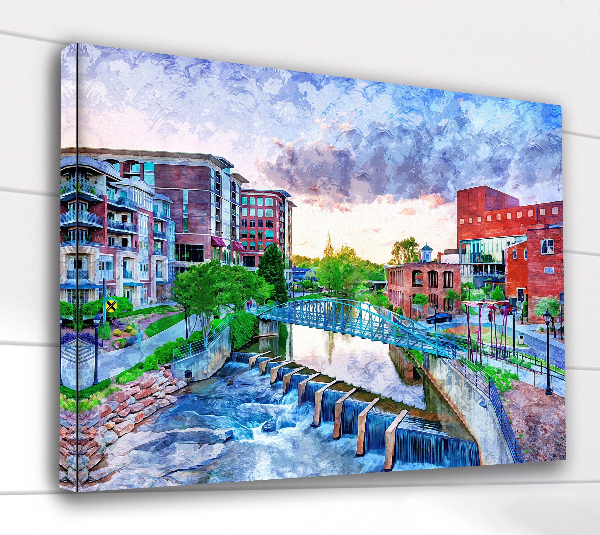 Greenville South Carolina watercolor, Greenville wall art, Greenville Canvas wa